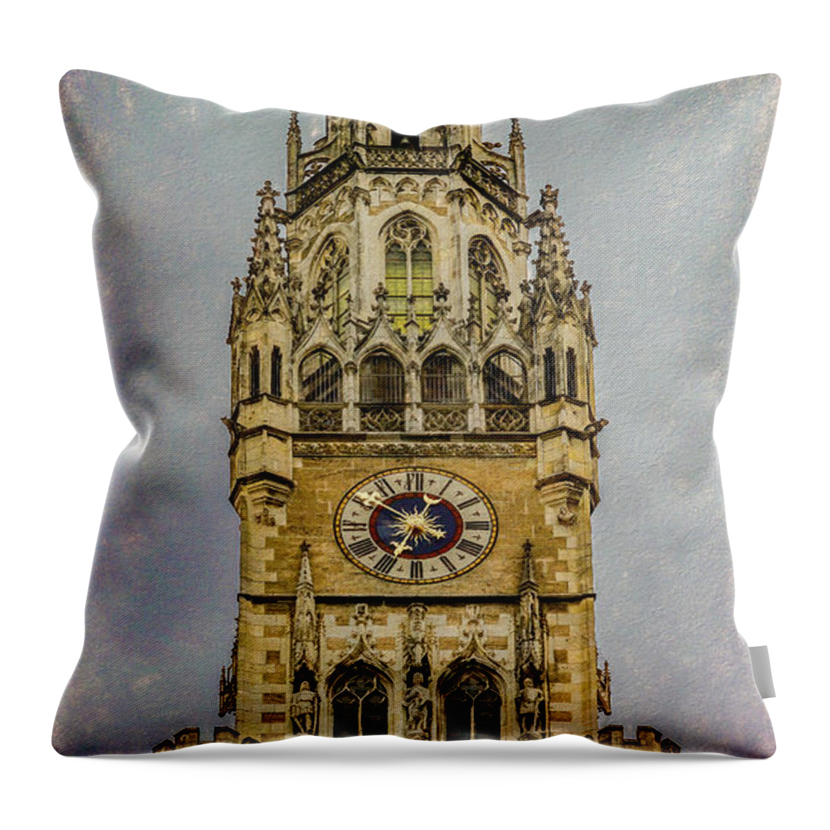 Munich Throw Pillow featuring the photograph Glockenspiel Clock Tower by Marcy Wielfaert