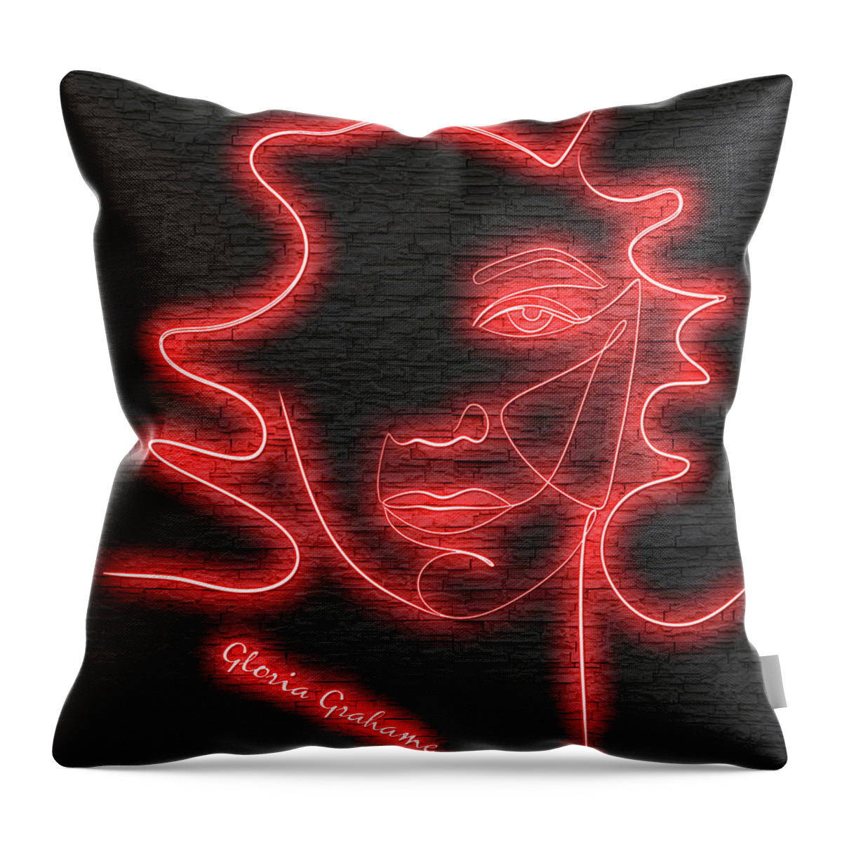 Gloria Throw Pillow featuring the digital art Gloria Grahame neon portrait by Movie World Posters