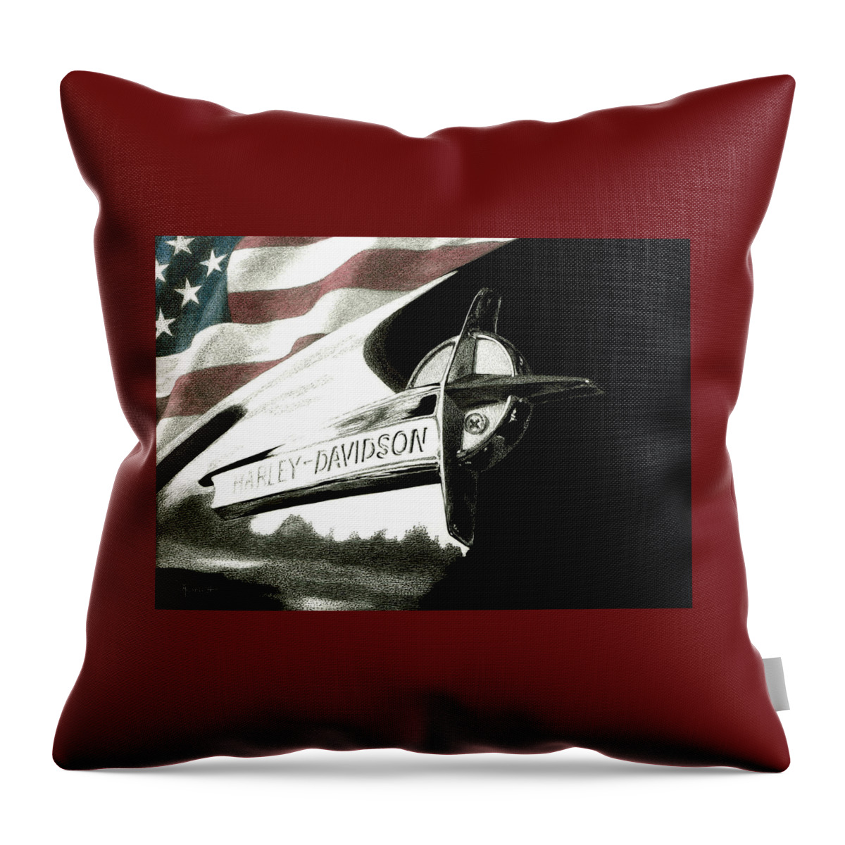 Motorcycle Throw Pillow featuring the drawing Glory and Power by Ann Ranlett