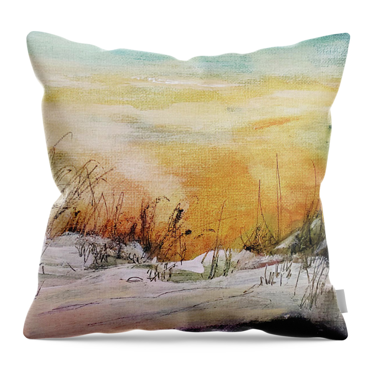 Abstract Throw Pillow featuring the painting Glory at the Beach by Sharon Williams Eng