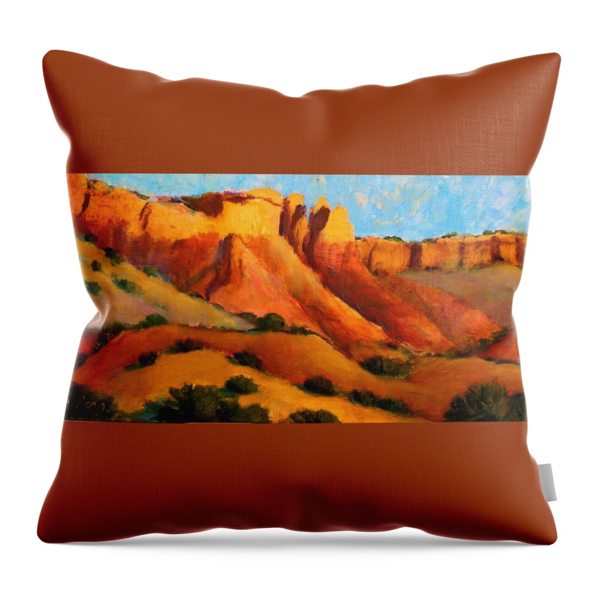 Plein Air Throw Pillow featuring the painting Glowing Mesas by Marian Berg