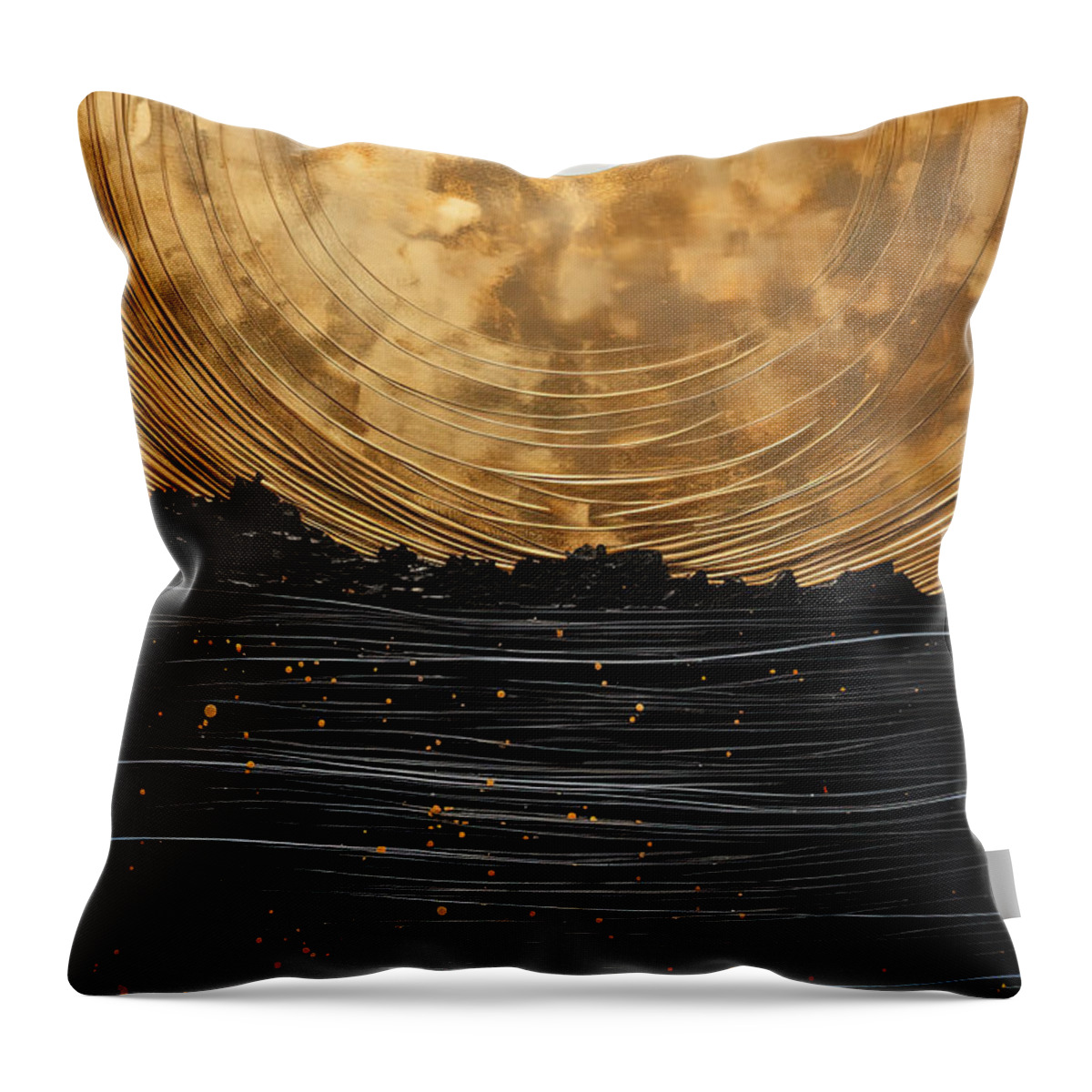 Black And Gold Seascape With Huge Golden Moon Throw Pillow featuring the painting Glowing Moon over Black Water by Lourry Legarde