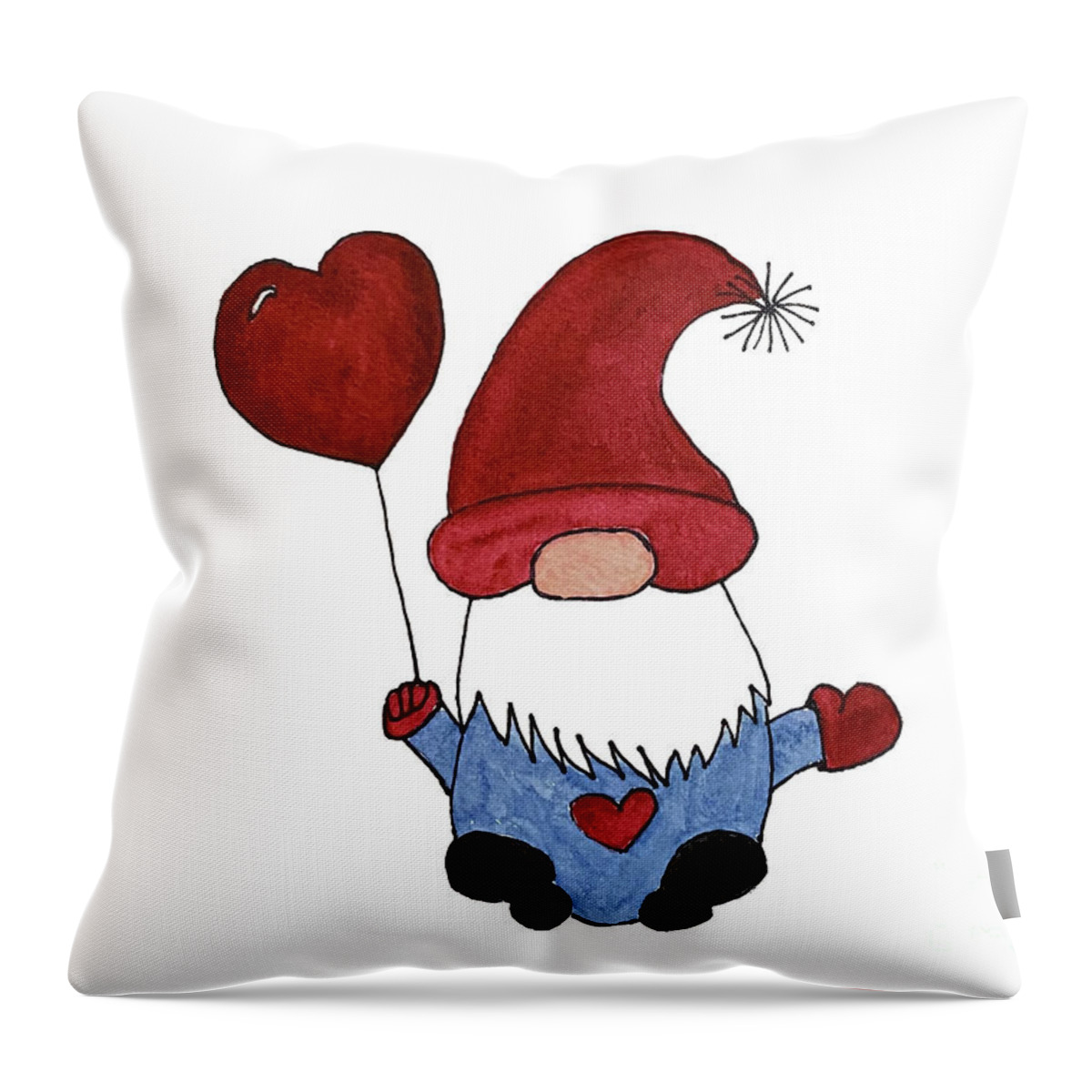 Valentine's Day Throw Pillow featuring the mixed media Gnome with Red Hat by Lisa Neuman