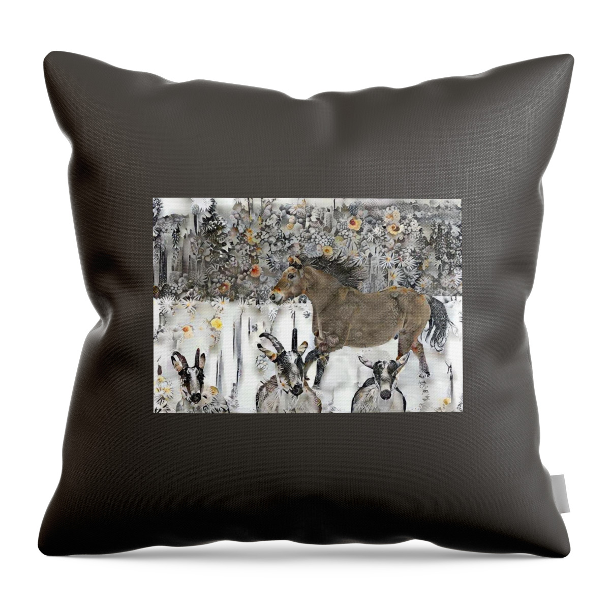 Brown Horse Throw Pillow featuring the digital art Goat Theatre - Digital 3 by Listen To Your Horse