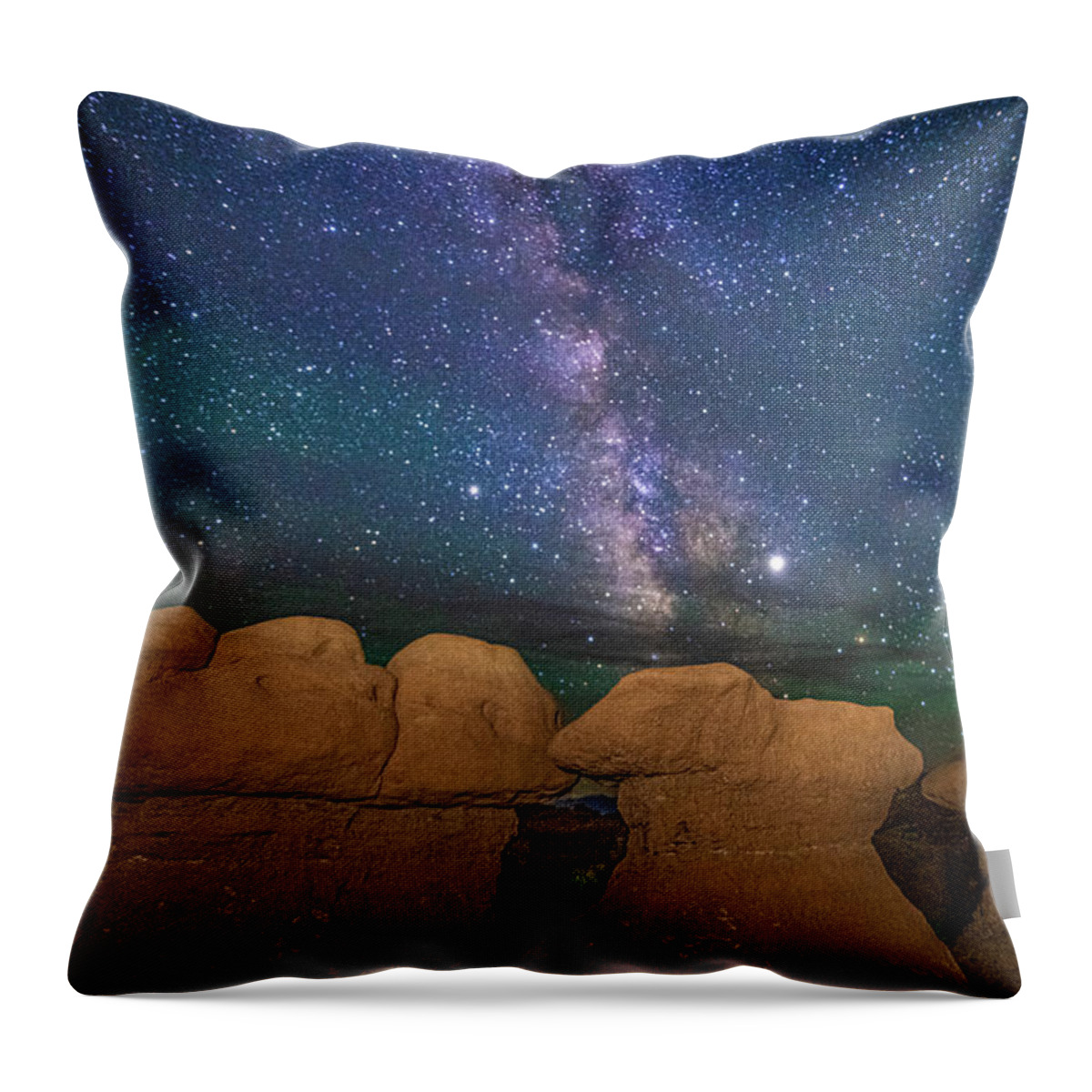 Utah Throw Pillow featuring the photograph Goblin Valley Utah Milky Way by Erin K Images