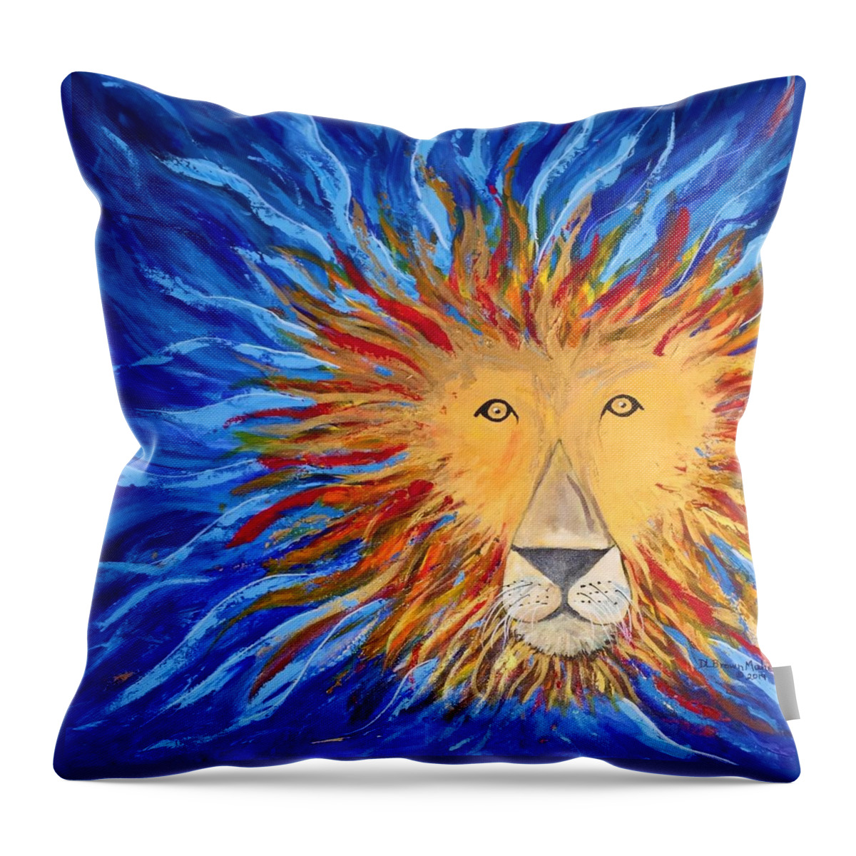 Lion Throw Pillow featuring the painting God Loves Us by Deb Brown Maher