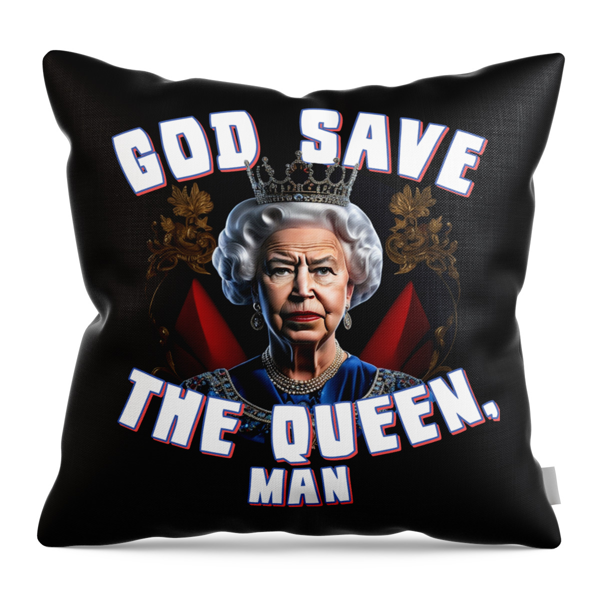 Funny Throw Pillow featuring the digital art God Save the Queen Man by Flippin Sweet Gear