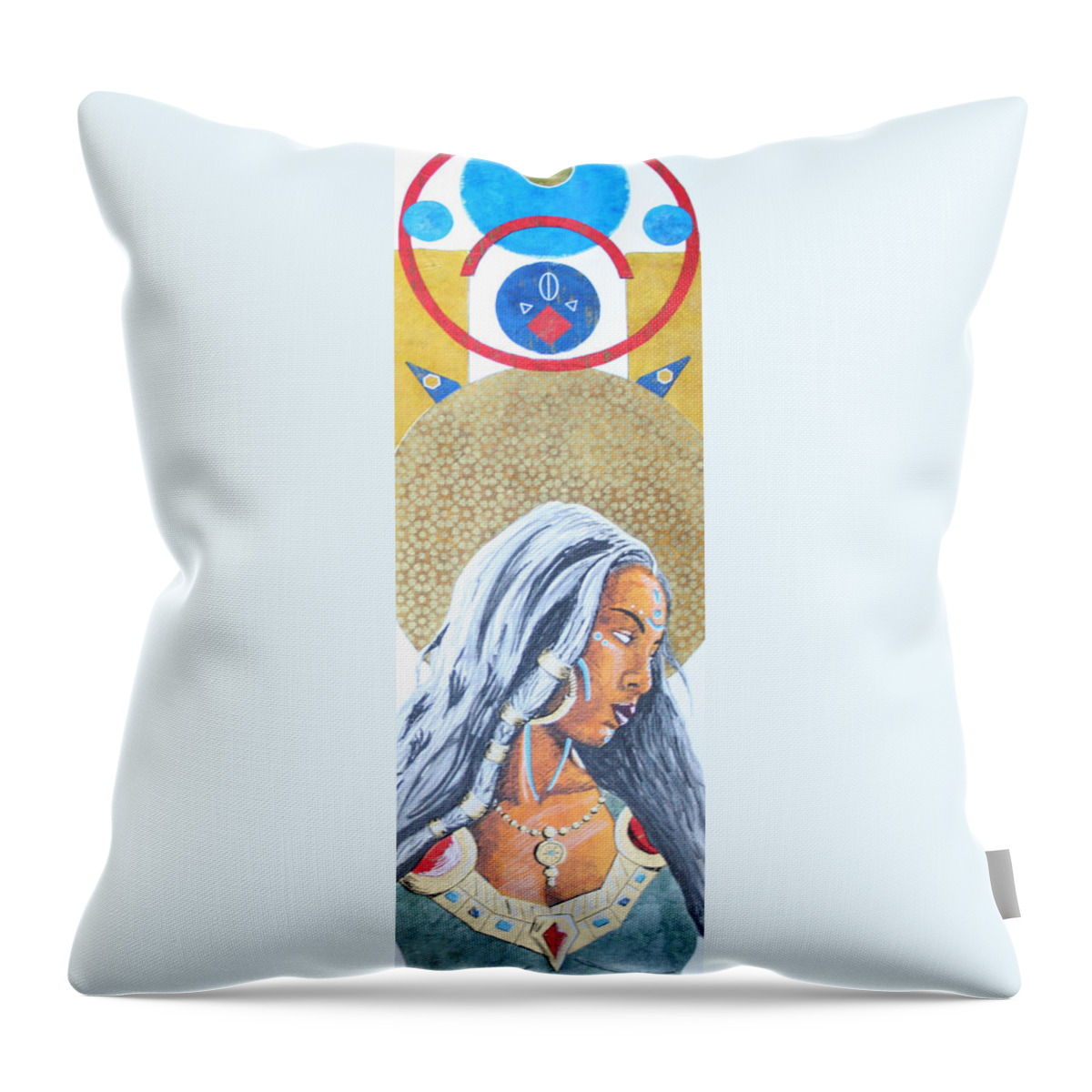 Black Throw Pillow featuring the mixed media Goddess Eba by Edmund Royster