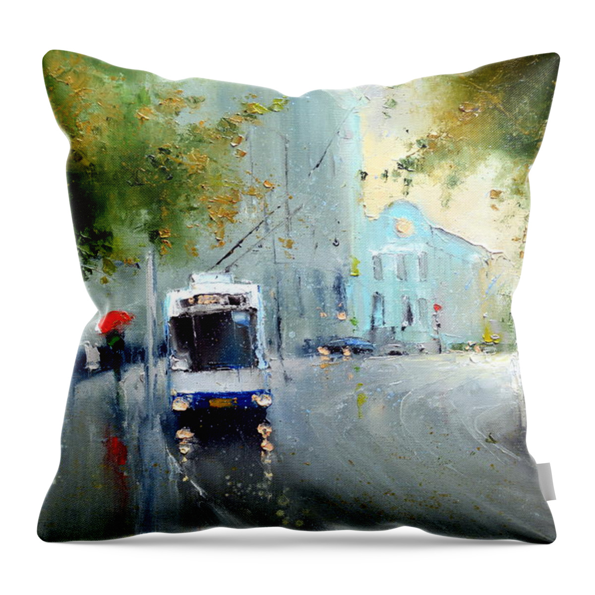 Russian Artists New Wave Throw Pillow featuring the painting Gogolevsky Boulevard in Moscow by Igor Medvedev