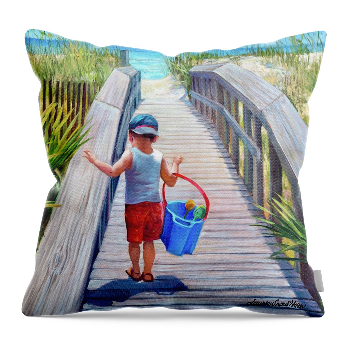 Brother Throw Pillow featuring the painting Going to the Beach by Laurie Snow Hein