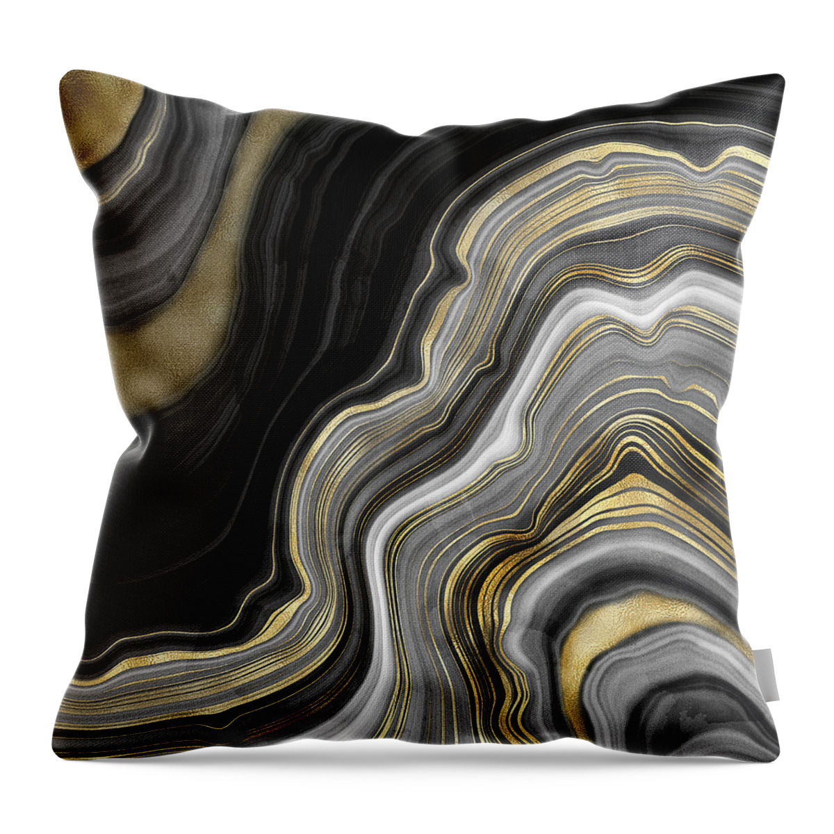 Gold And Black Agate Throw Pillow featuring the painting Gold And Black Agate by Modern Art