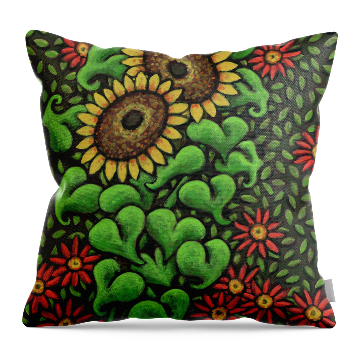 Sunflower Throw Pillow featuring the painting Gold and Ruby Sunflower Tapestry by Amy E Fraser