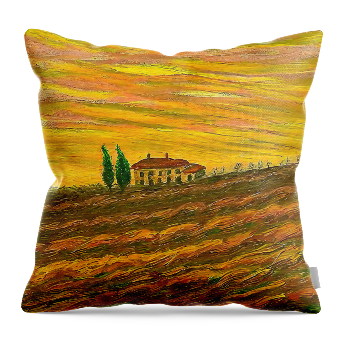 Painting Throw Pillow featuring the painting Gold fields of Tuscany Painting painting yellow italy fineart tuscany fields art buy art landscape minimalism modern oil by N Akkash