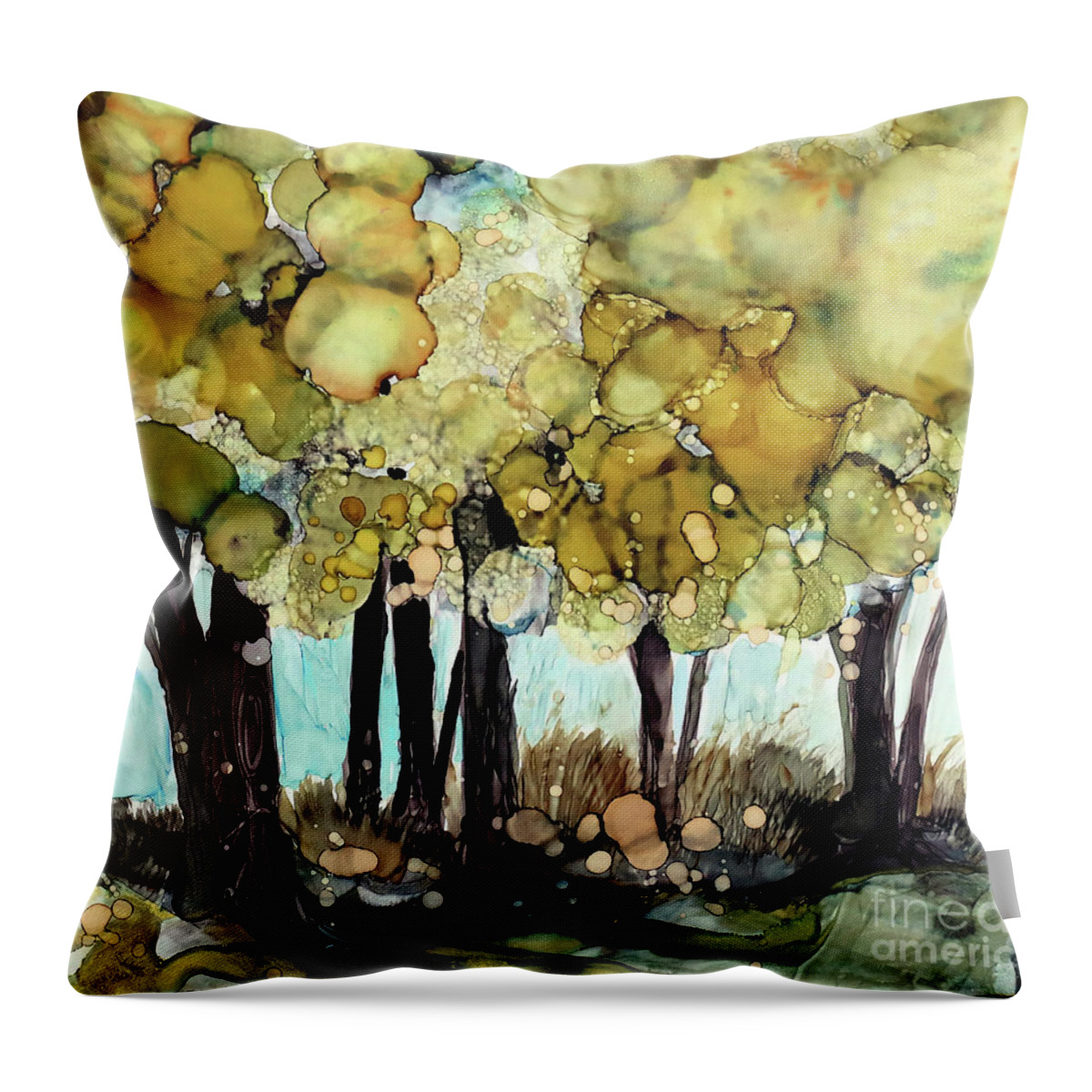  Throw Pillow featuring the painting Gold Mornings by Julie Tibus