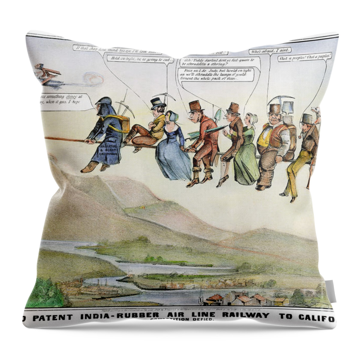 1849 Throw Pillow featuring the photograph Gold Rush Cartoon, 1849 by Granger
