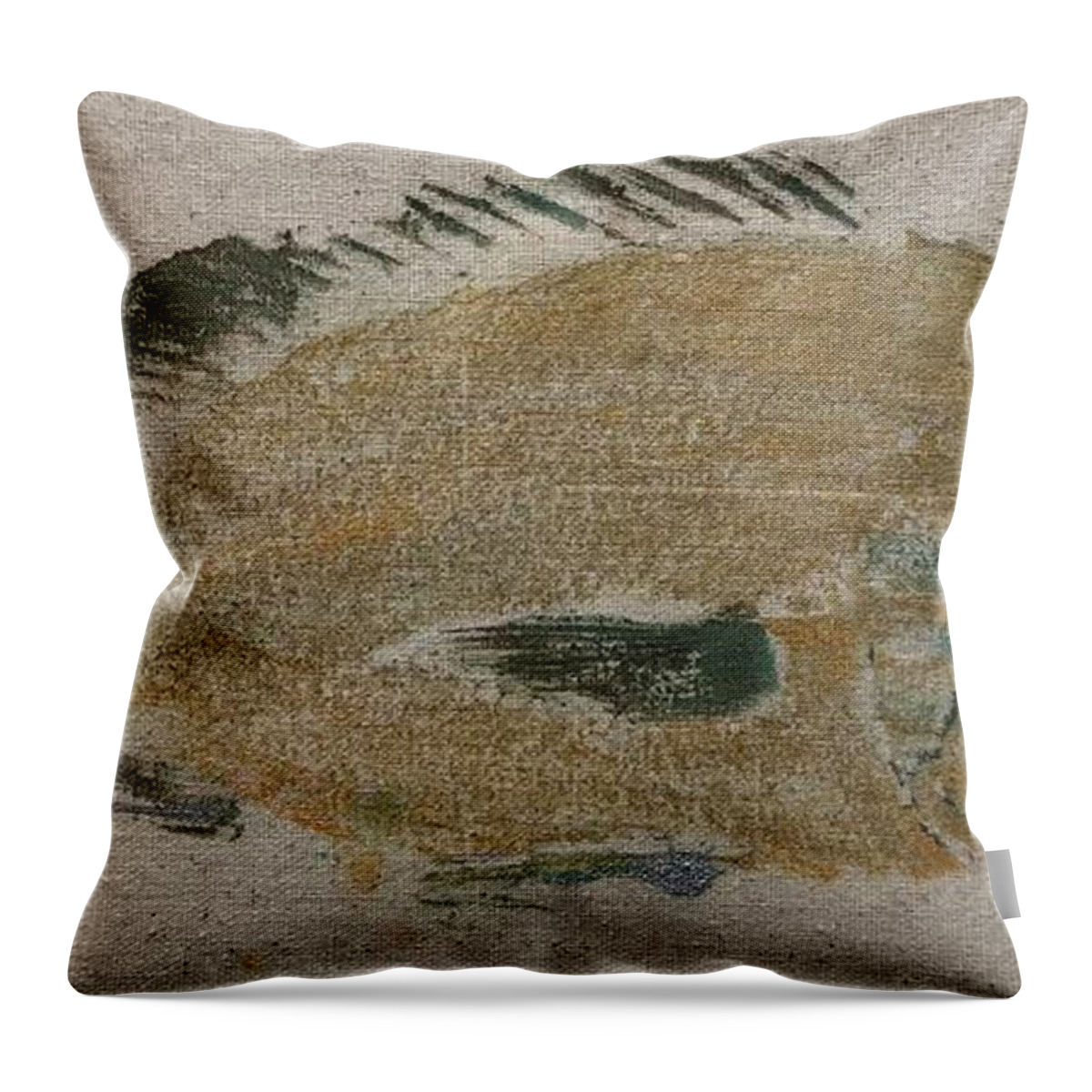 Fish Snapper Gold Print Seafood Ocean Gyotaku Japanese Printing Fresh Catch Throw Pillow featuring the painting Gold Snapper by Pam Talley