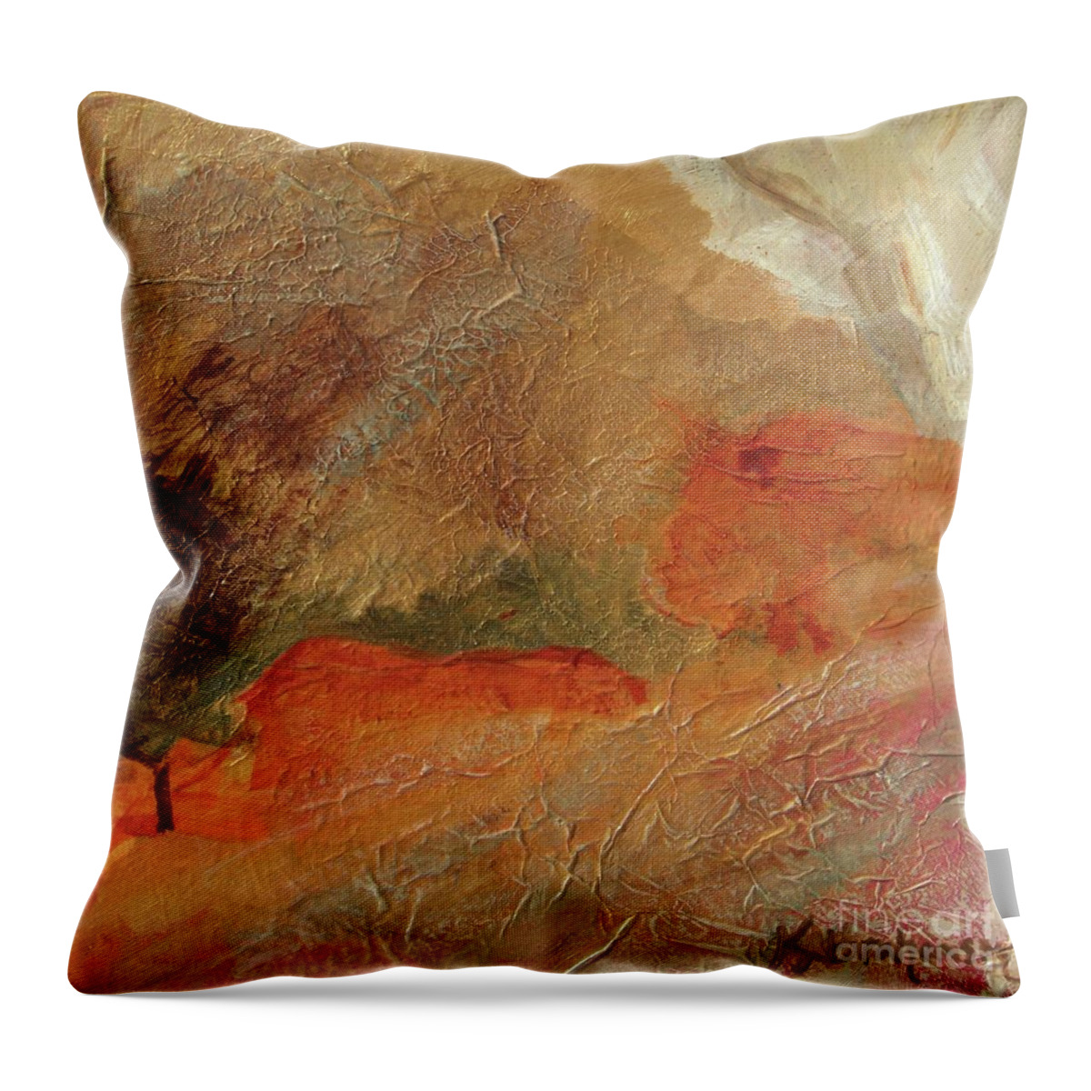 Textured Abstract Throw Pillow featuring the painting Golden Amber by Kristen Abrahamson