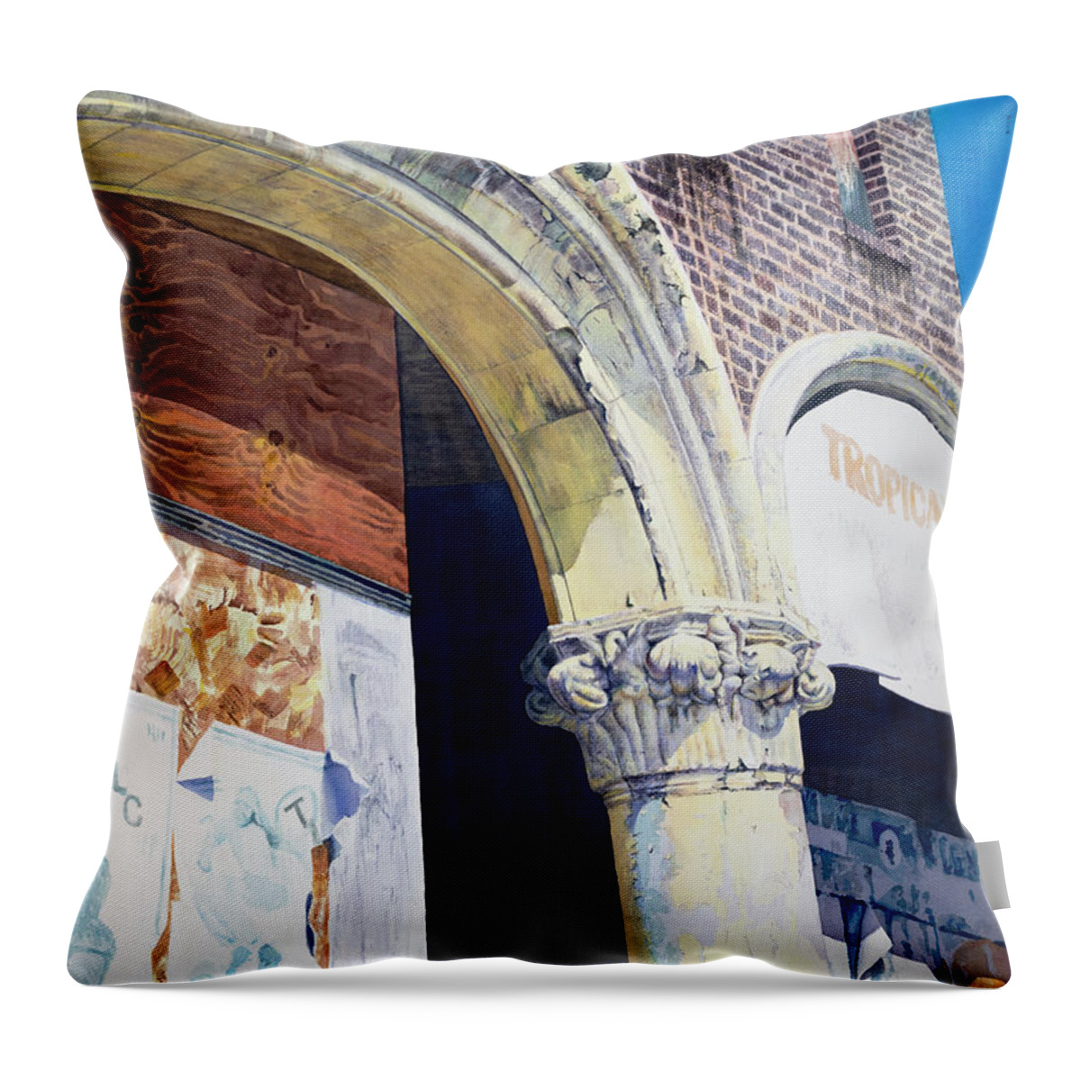 Architecture Throw Pillow featuring the painting Golden Arch by Lisa Tennant