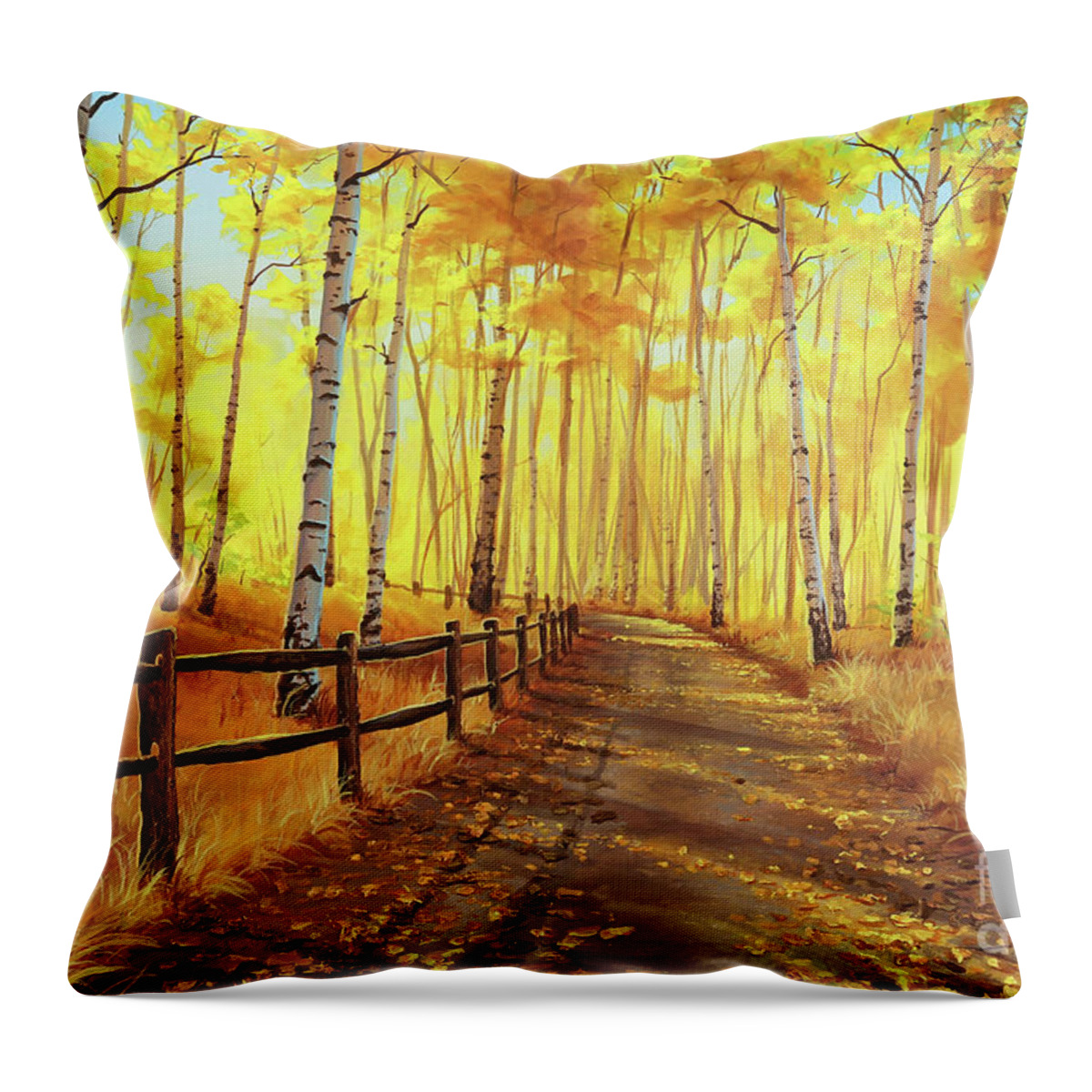 Autumn Forest Throw Pillow featuring the painting Golden Forest by Joe Mandrick
