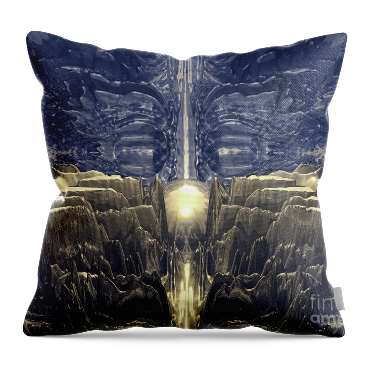 Abstract Throw Pillow featuring the digital art Golden Fractal Environment by Phil Perkins
