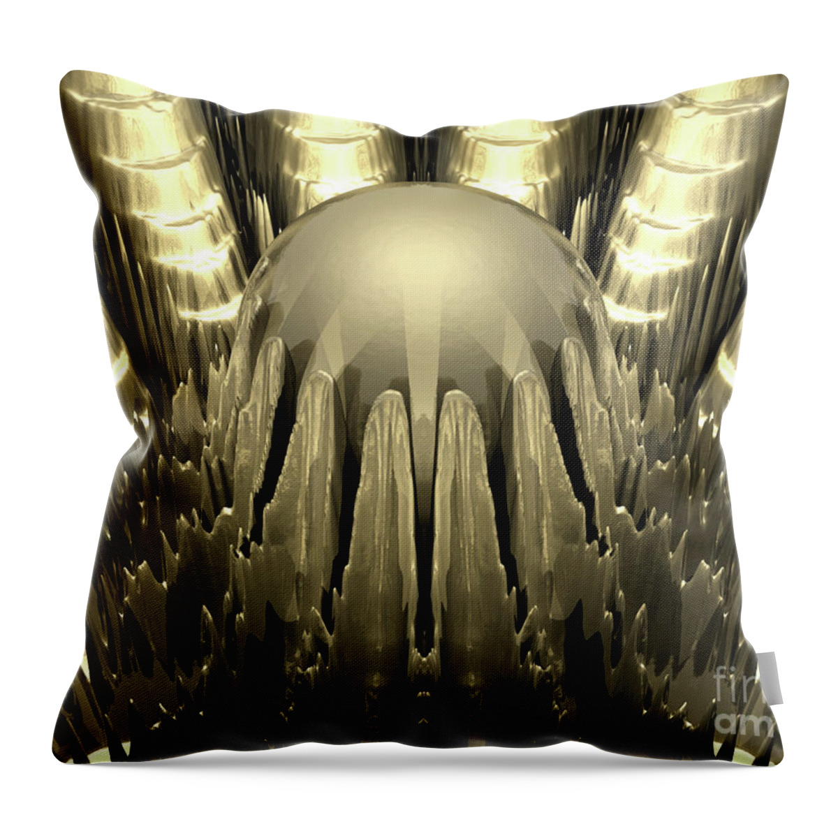 Digital Art Throw Pillow featuring the digital art Golden Fractal by Phil Perkins
