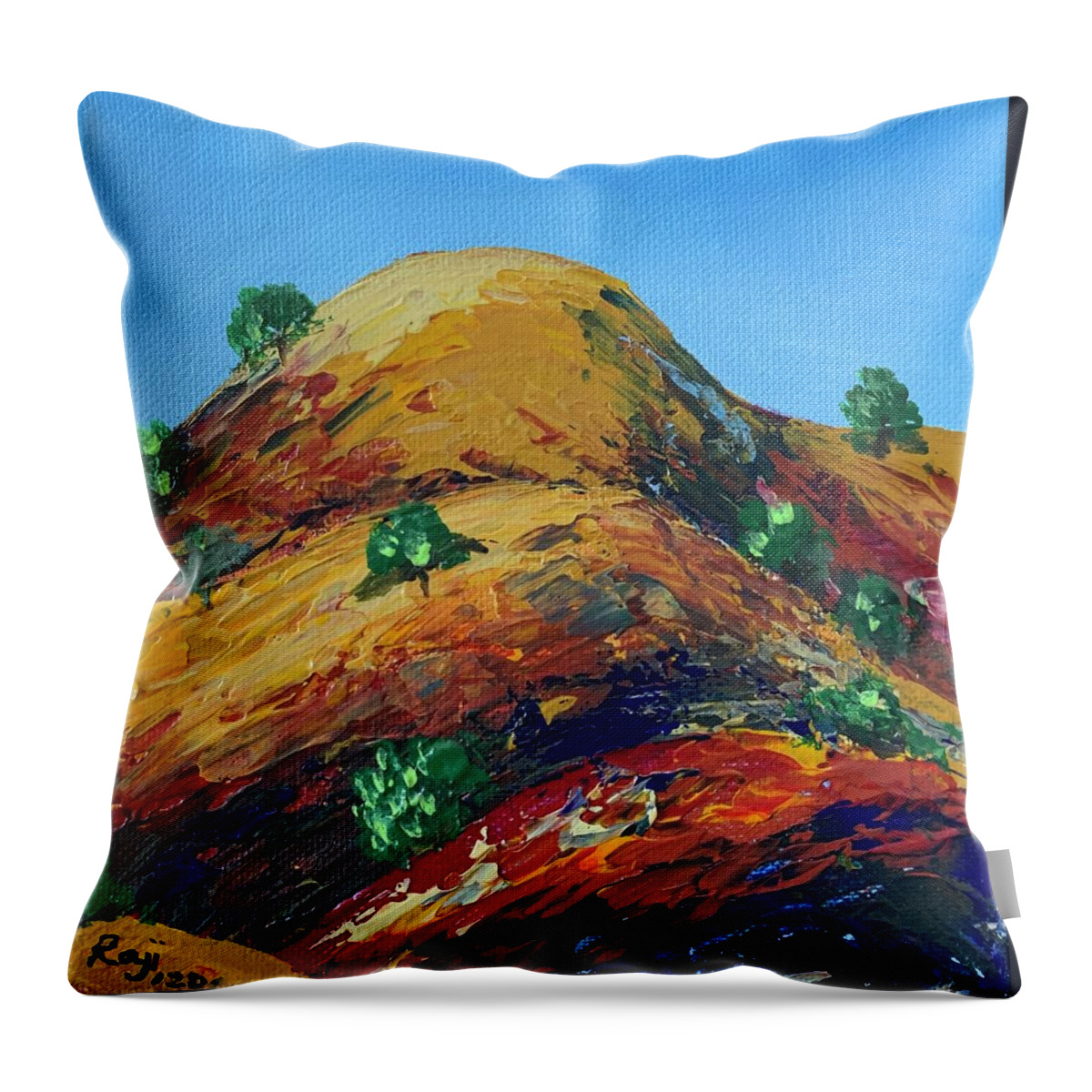 Landscape Throw Pillow featuring the painting Golden Hills 3 by Raji Musinipally