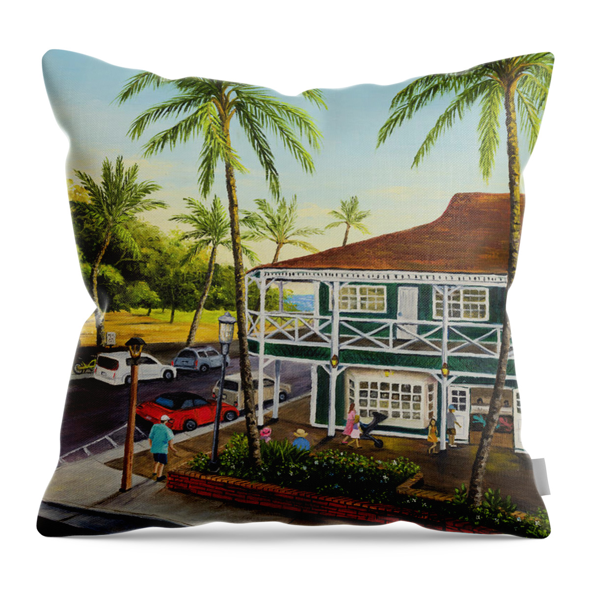 Lahaina Throw Pillow featuring the painting Golden Hour Lahaina by Darice Machel McGuire