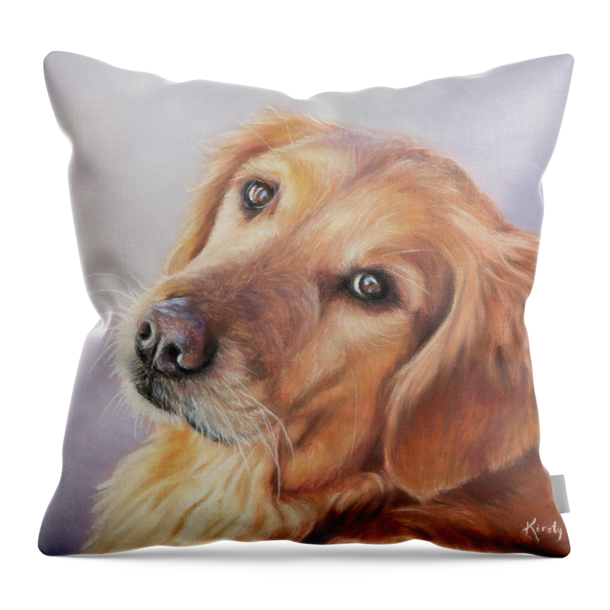 Dog Throw Pillow featuring the pastel Golden by Kirsty Rebecca