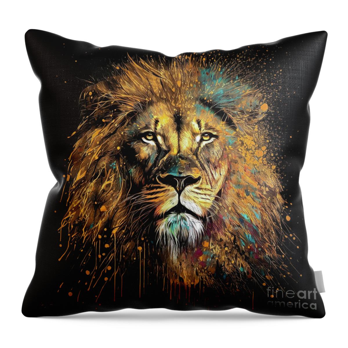 Lion Throw Pillow featuring the painting Golden Lion by Tina LeCour