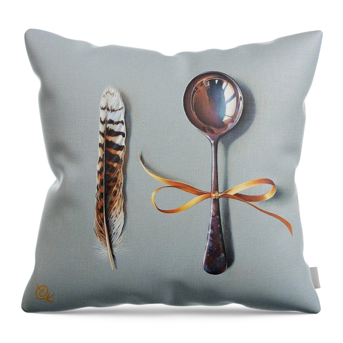 Spoon Throw Pillow featuring the painting Golden pair by Elena Kolotusha