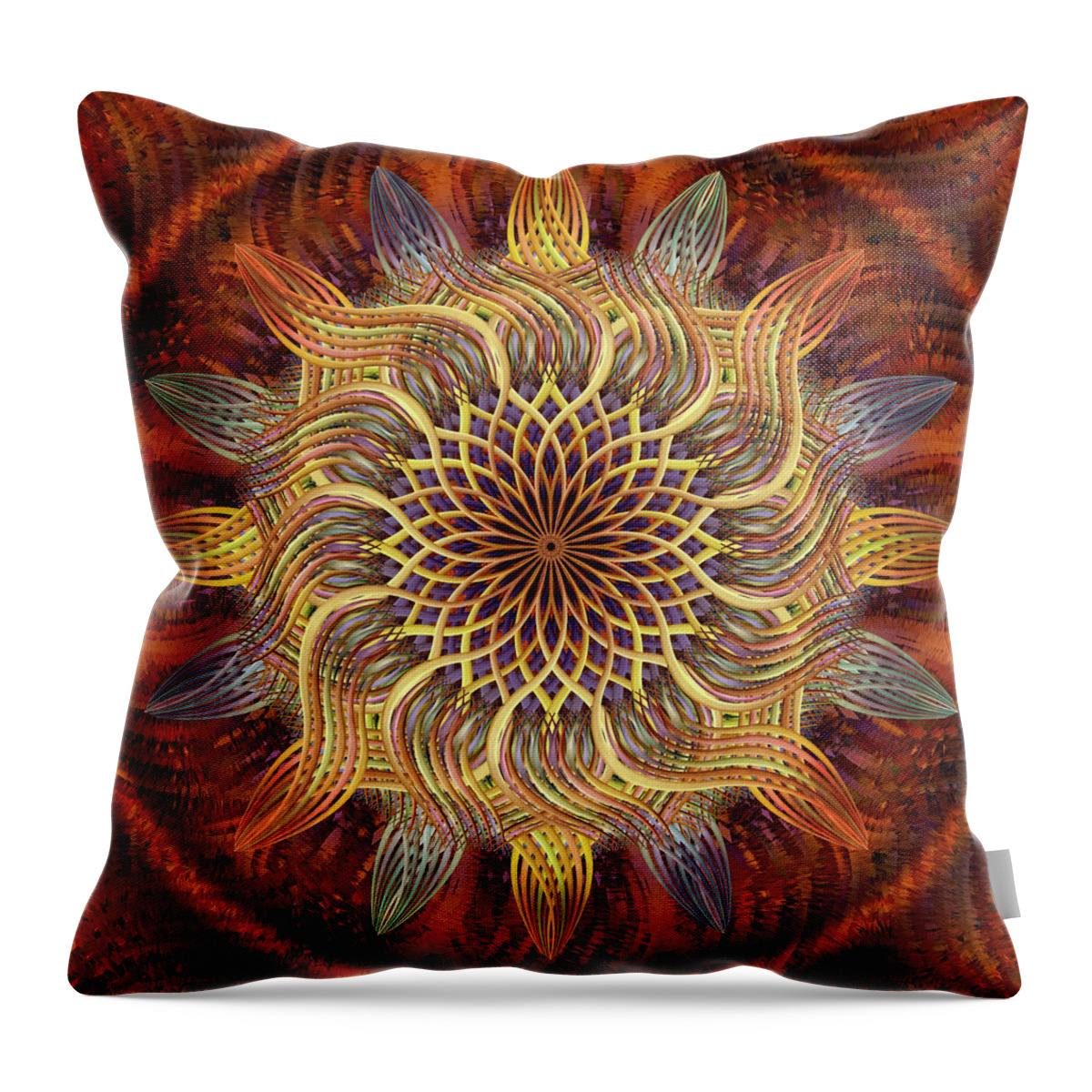 Pinwheel Mandala Throw Pillow featuring the digital art Golden Rhythm Slipstream by Becky Titus