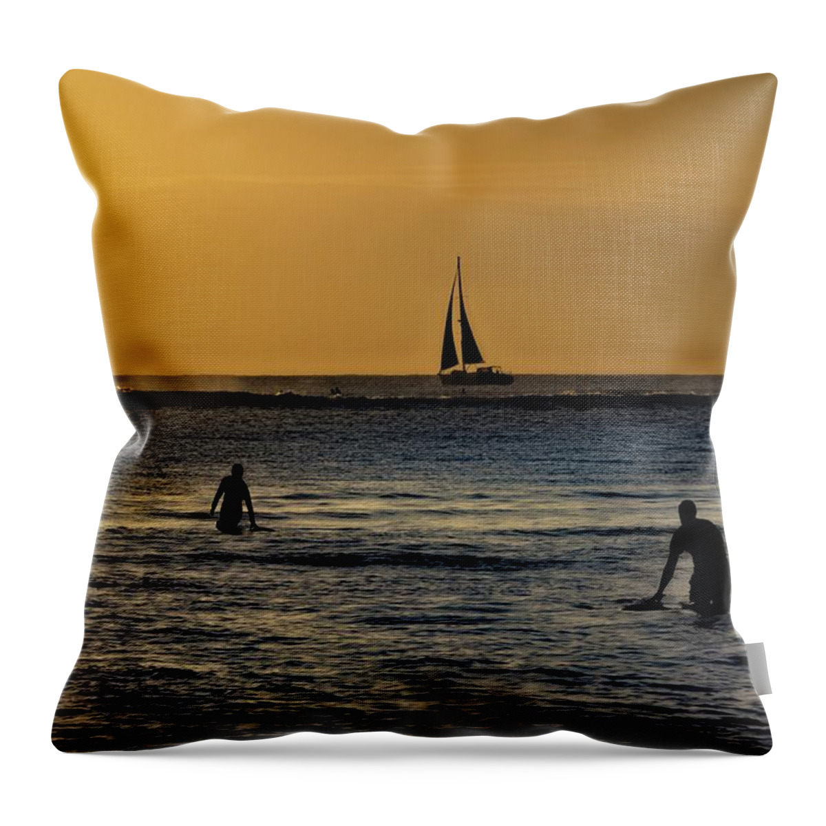 Sunset Waterplay Throw Pillow featuring the photograph Golden Sunset Waterplay Kauai Island by Heidi Fickinger
