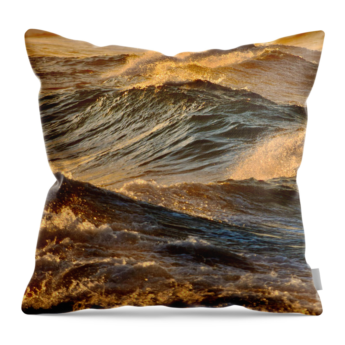Ocean Throw Pillow featuring the photograph Golden Wave Tops by Debra Banks