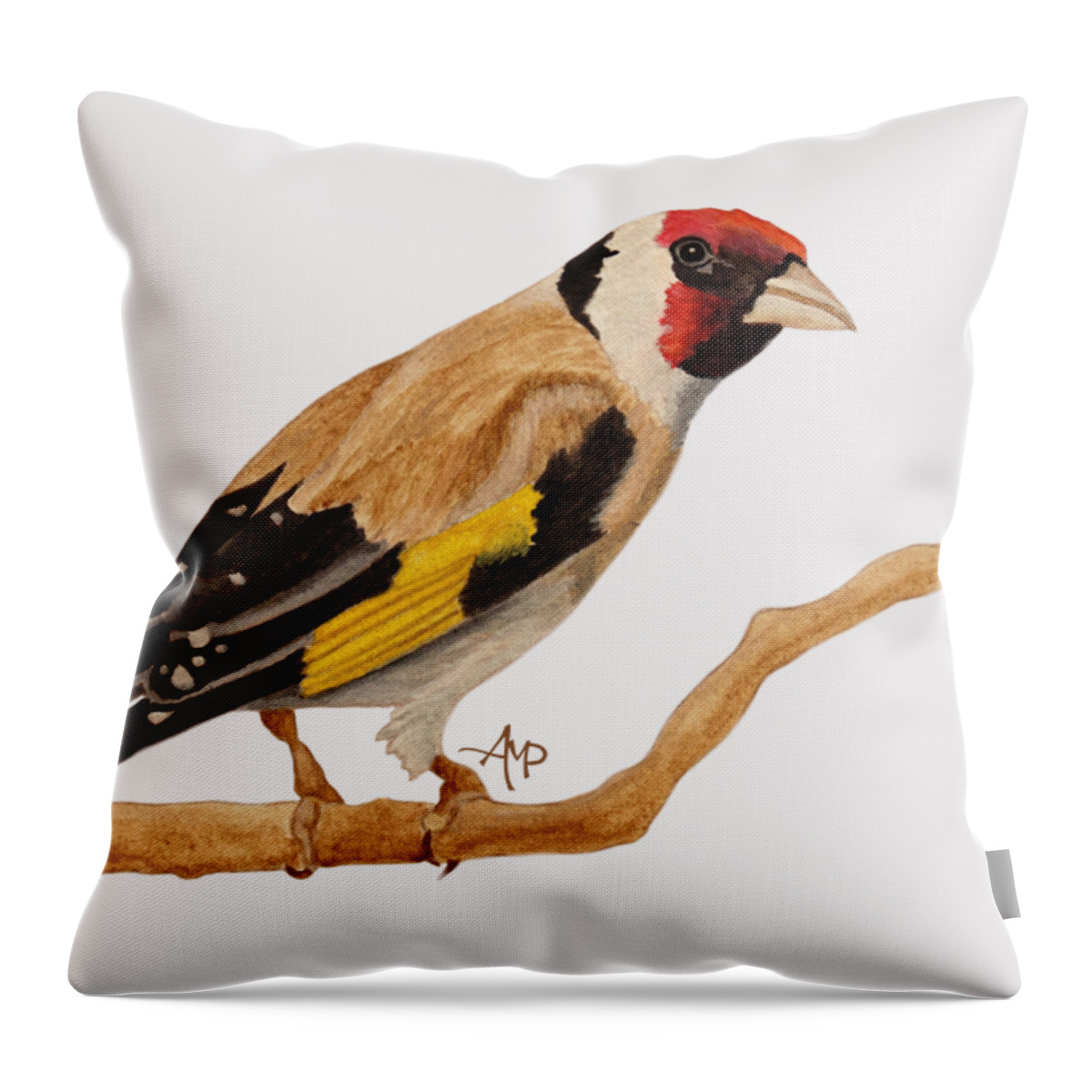 Goldfinch Throw Pillow featuring the painting Goldfinch I by Angeles M Pomata
