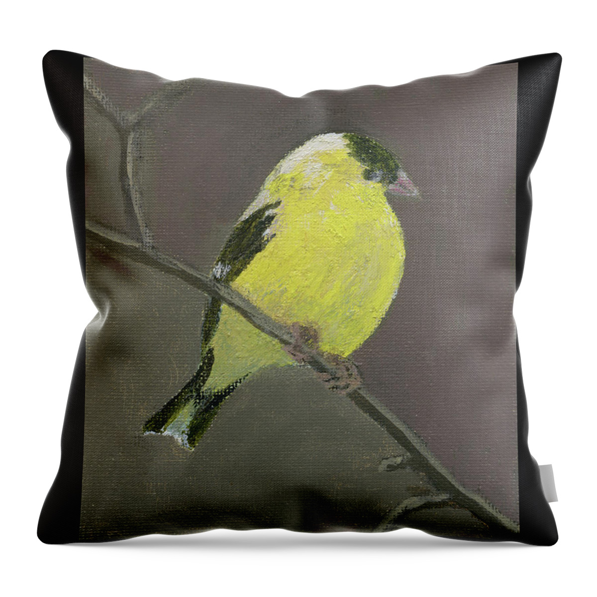 Bird Throw Pillow featuring the painting Goldfinch by Tim Nyberg