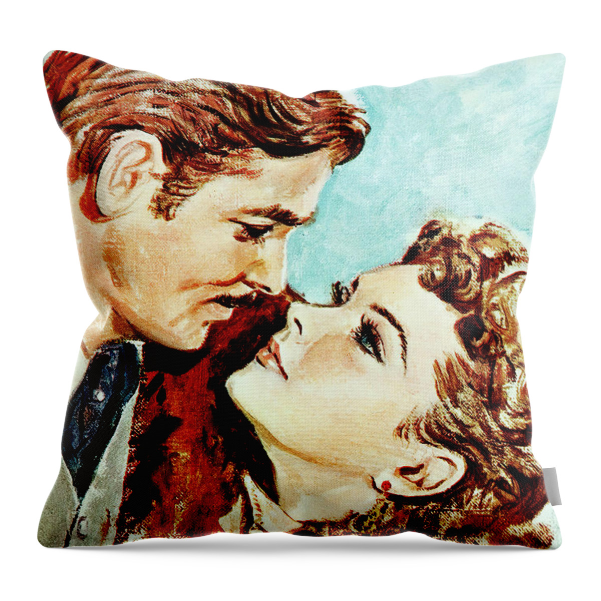 Gone Throw Pillow featuring the painting ''Gone With the Wind'', 1939, movie poster base painting by Movie World Posters