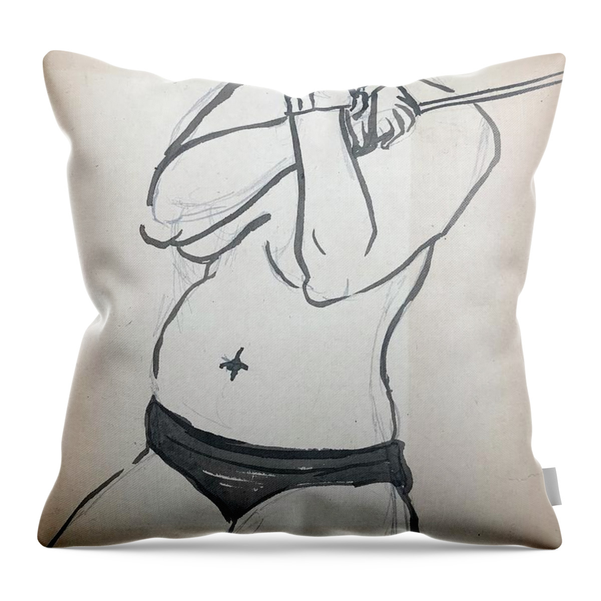 Sumi Ink Throw Pillow featuring the drawing Good Puppy II by M Bellavia