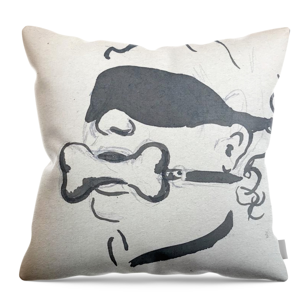Sumi Ink Throw Pillow featuring the drawing Good Puppy by M Bellavia
