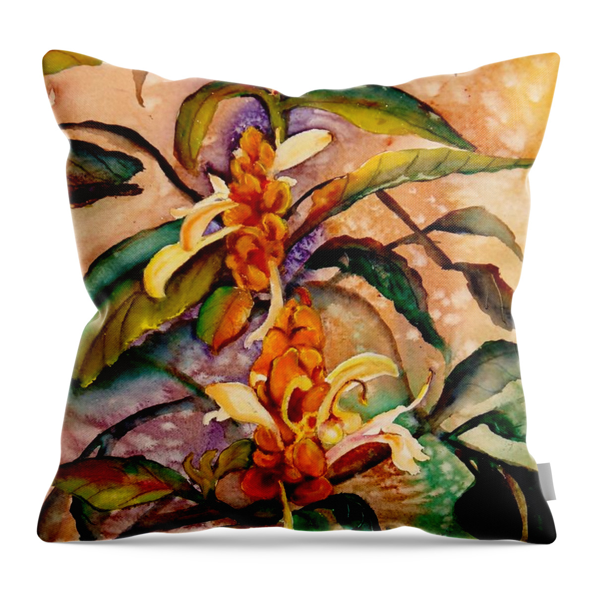 Shrimp Plant Painting Throw Pillow featuring the painting Goodbye to Summer by Lil Taylor