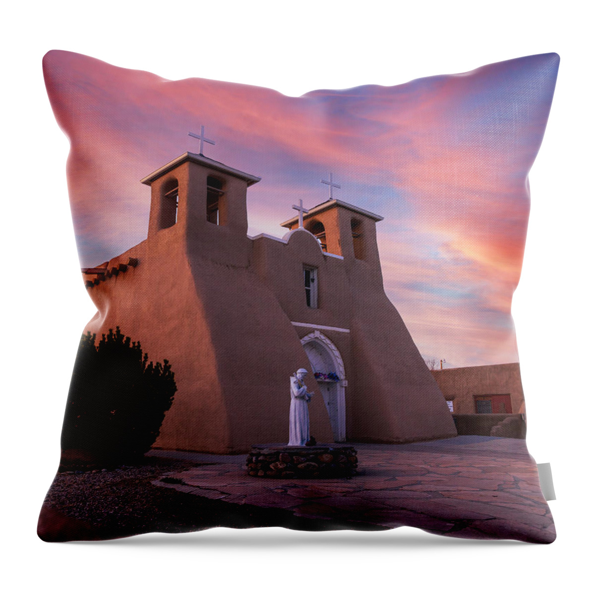 Taos Throw Pillow featuring the photograph Gorgeous Sunset with the St Francisco de Asis Church by Elijah Rael