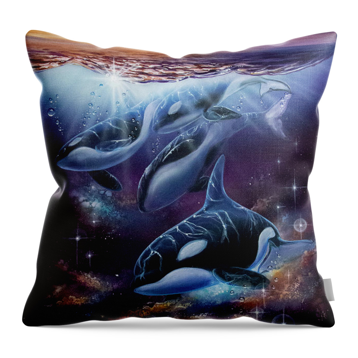 Orcas Throw Pillow featuring the painting Gossamer by Lachri