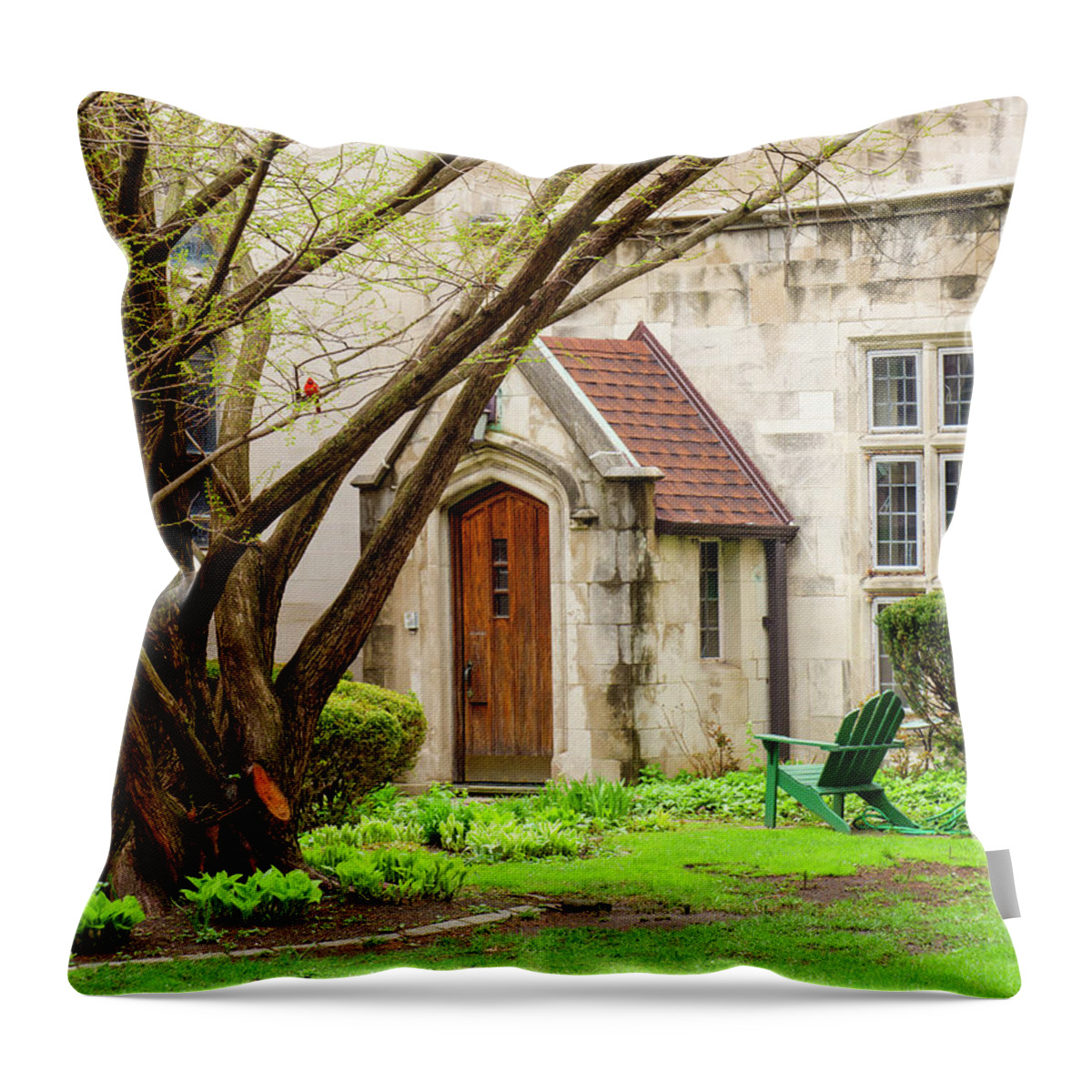 Anglican Throw Pillow featuring the photograph Grace Church Courtyard by Todd Bannor