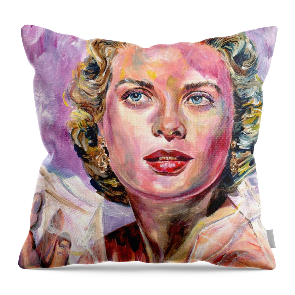 Grace Kelly Throw Pillow featuring the painting Grace Kelly Portrait by Suzann Sines