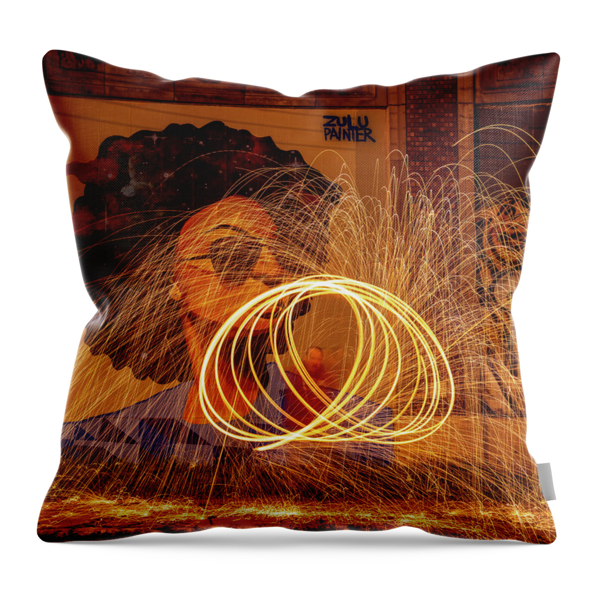 Birthplace Of Rock 'n Roll Throw Pillow featuring the photograph Graffiti and steel wool by Darrell DeRosia