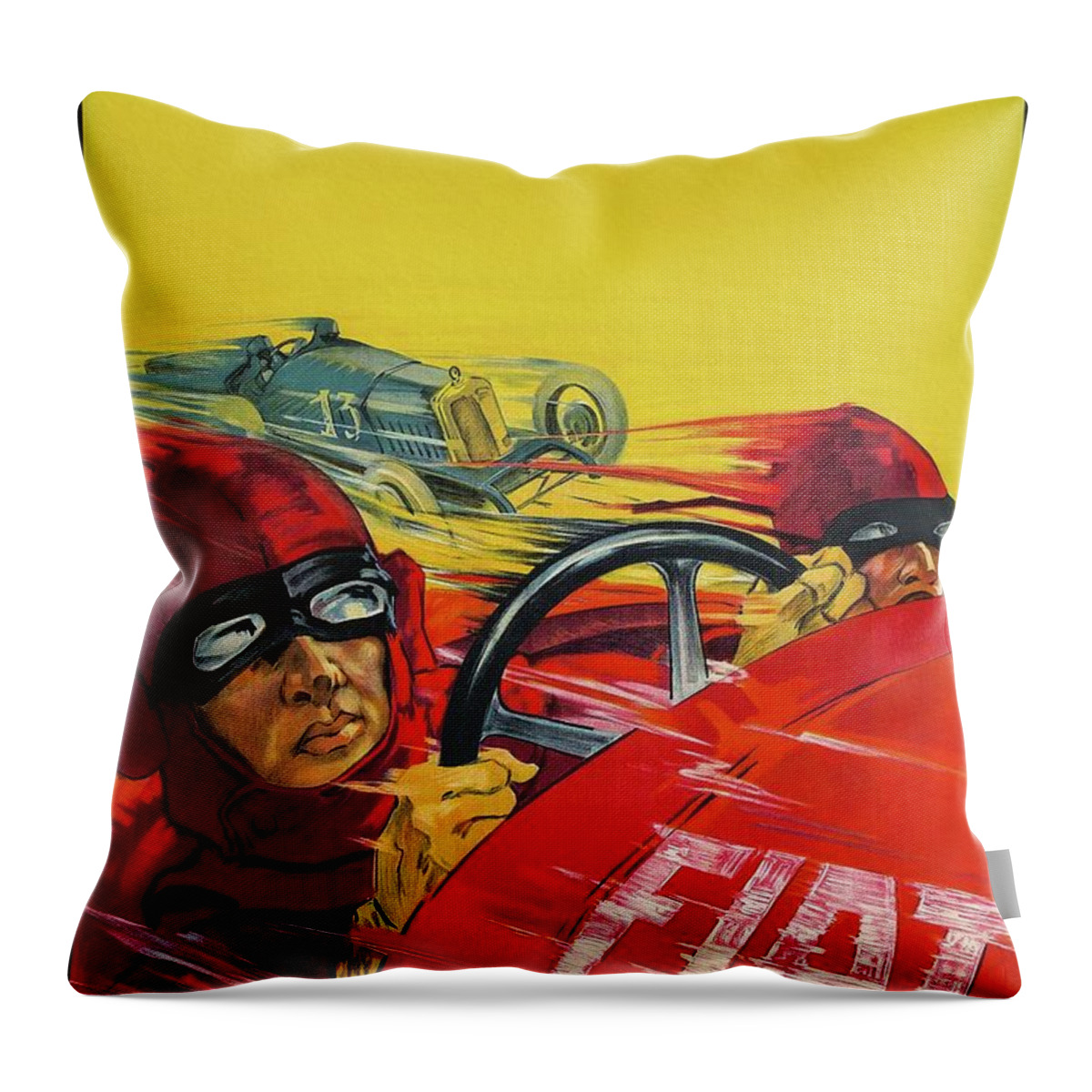 Art Deco Throw Pillow featuring the painting Gran Premio dEuropa Fiat 1923 by Vincent Monozlay
