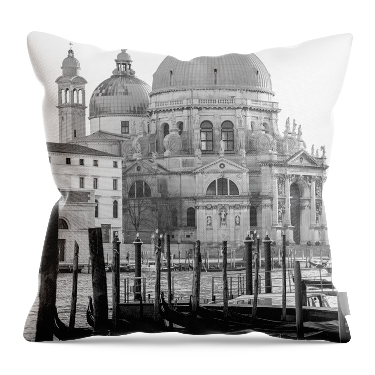 Canon Throw Pillow featuring the photograph Grand Canal in Venice Black and White by John McGraw