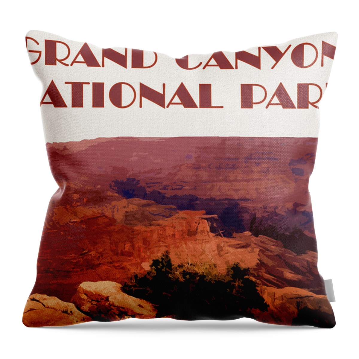 Grand Canyon National Park Throw Pillow featuring the mixed media Grand Canyon National Park Poster Style by Dan Sproul