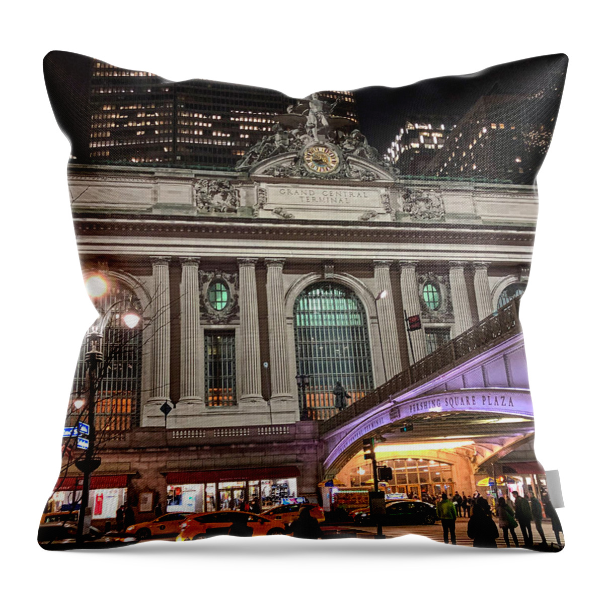 New York Throw Pillow featuring the photograph Grand Central Station New York at Night by Russel Considine