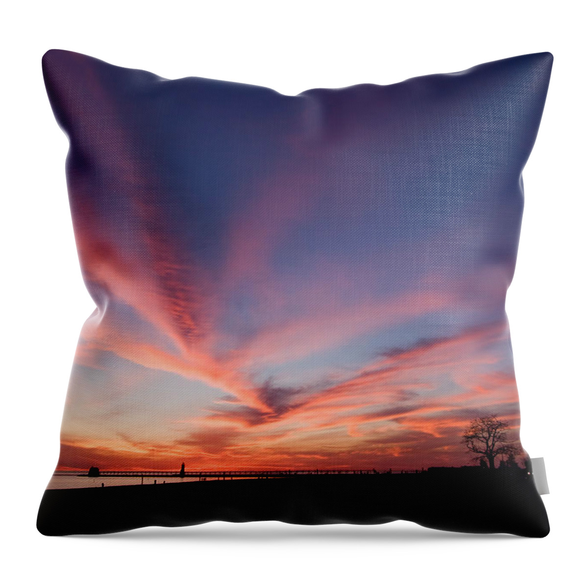 3scape Throw Pillow featuring the photograph Grand Haven Sunset by Adam Romanowicz