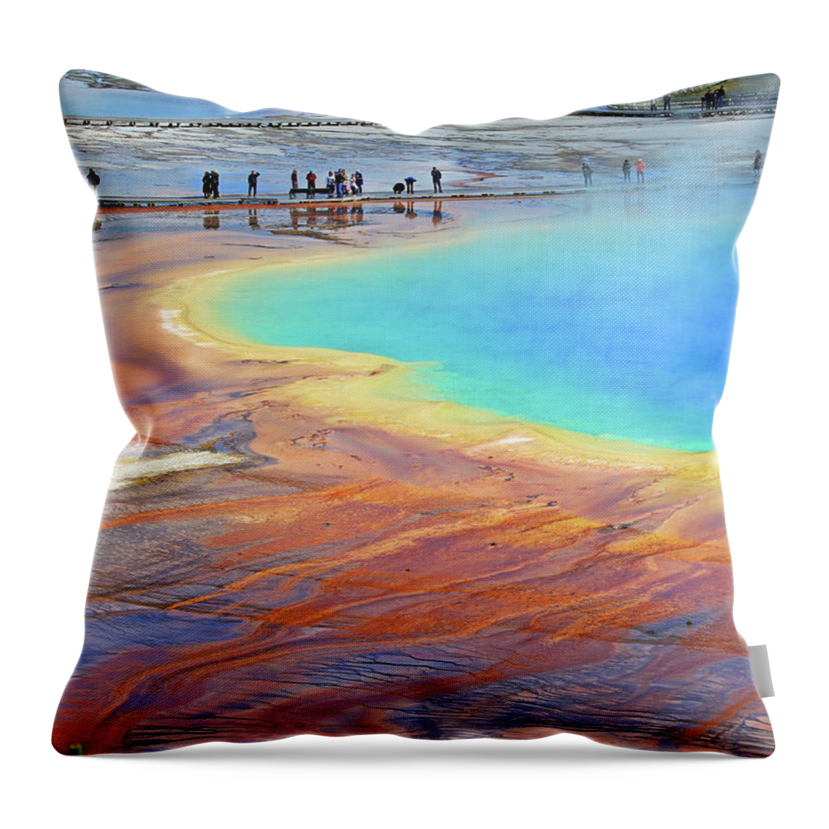 Grand Prismatic Spring Throw Pillow featuring the photograph Grand Prismatic Spring in Yellowstone by Shixing Wen